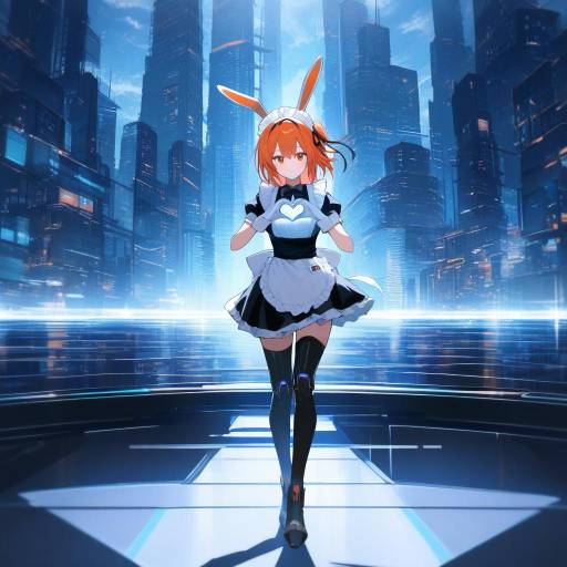 Futuristic Android Maid in Sci-Fi City