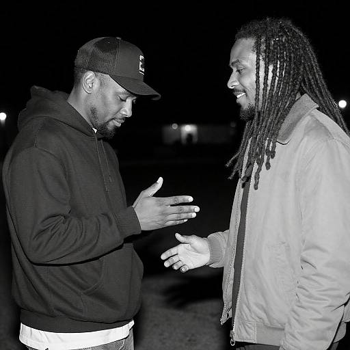 Black-and-White Night Conversation Between Men