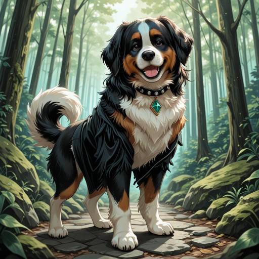 Noble Bernese Dog in Lush Forest Noble Bernese Dog in Lush Forest