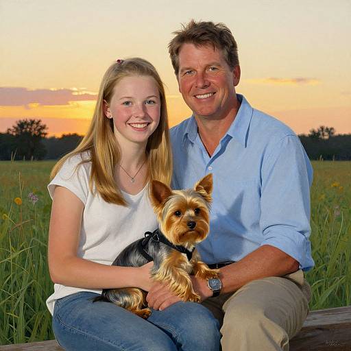 Happy Family Meadow Sunset Portrait