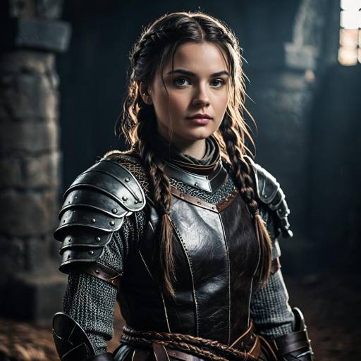 Young Warrior Girl in Medieval Leather Armor