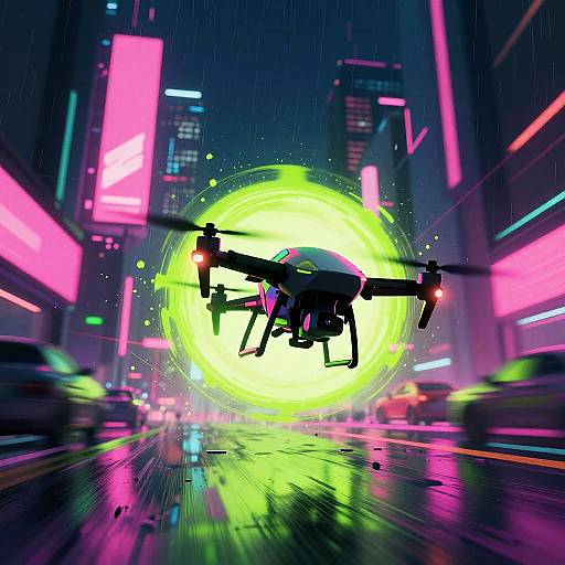 Cyberpunk Drone Racer in Neon City