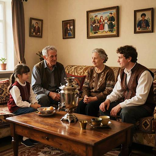 Traditional Russian Family Gathering Scene