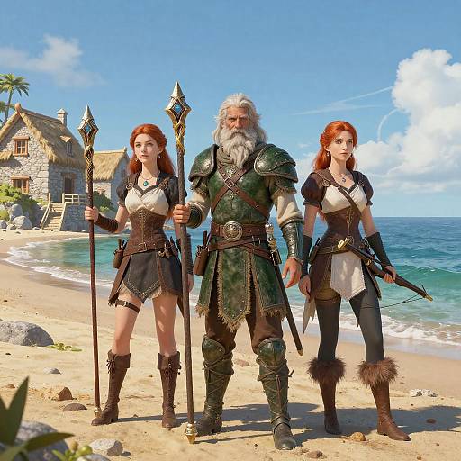 Fantasy Characters on Coastal Village Beach