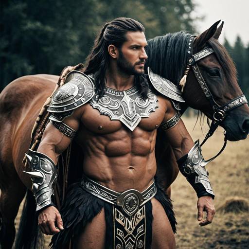 Centaur Warrior Man in Tribal Armor with Horse