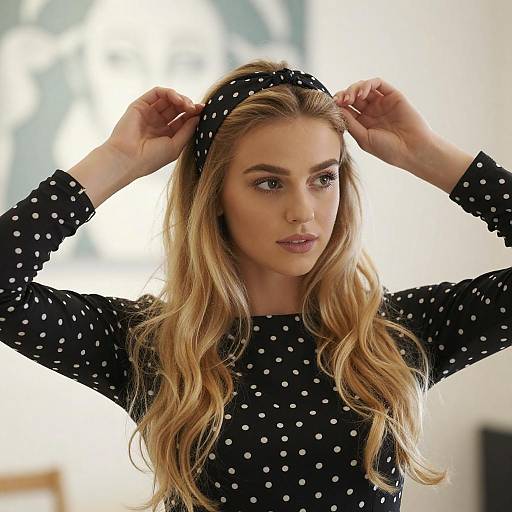 Young Woman Adjusting Polka-Dot Headband