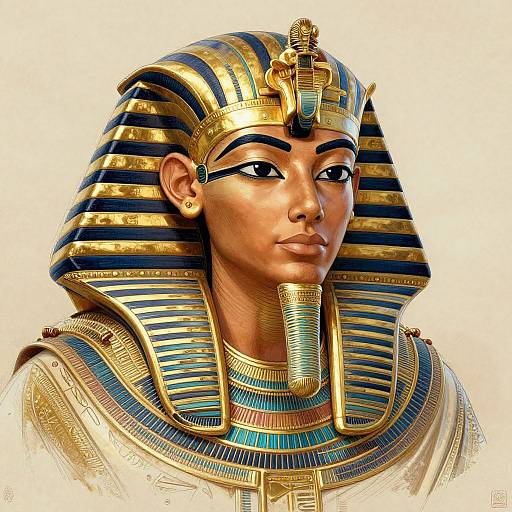 Regal Pharaoh Portrait with Hieroglyphics