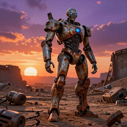 Robotic Guardian in Dystopian Wasteland