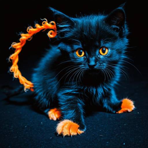 Midnight Blue Kitten with Orange Paws and Eyes