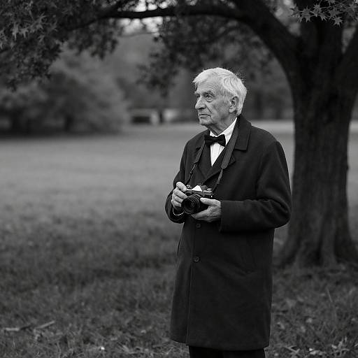 Elderly Man with Camera in Monochrome