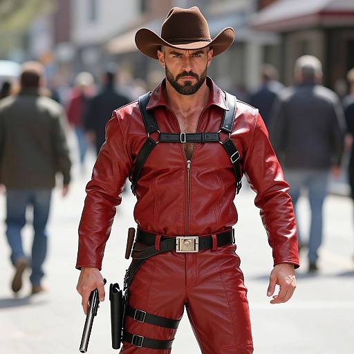 Muscular Bearded Man in Cowboy Attire