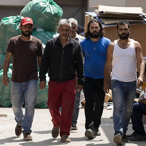 Urban Stroll: Five Diverse Men Outdoors