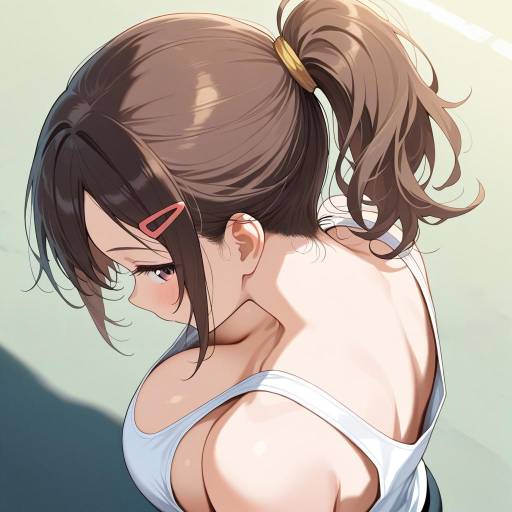 Anime Girl with Ponytail and White Tank Top