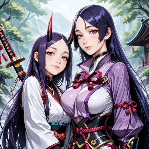 Japanese Oni Girls with Purple Hair