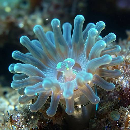 Luminous Opaline Aqua Anemone Macro