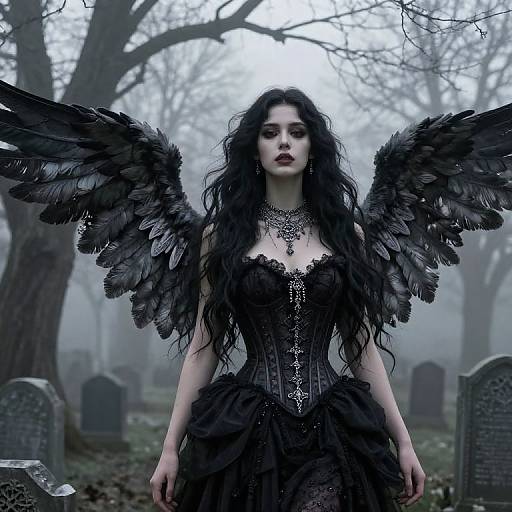 Gothic Angel in Foggy Graveyard