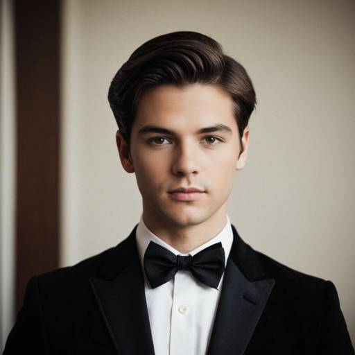 Young Man in Black Bow Tie and Suit