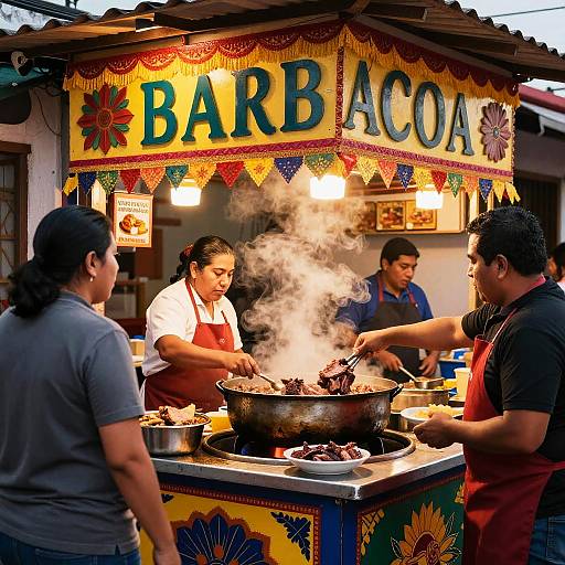 Vibrant Mexican Barbacoa Street Stall