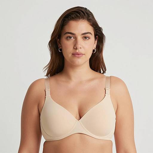 Woman Wearing Beige Underwire Bra