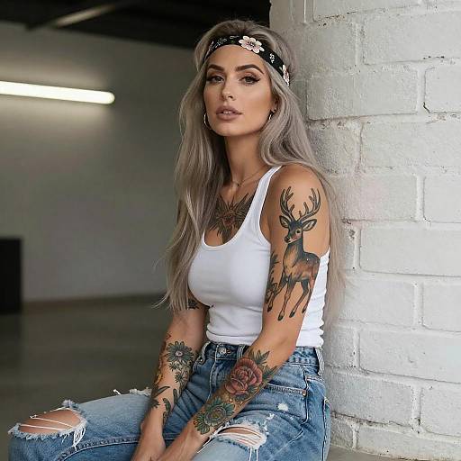 Tattooed Woman in Urban Casual Style