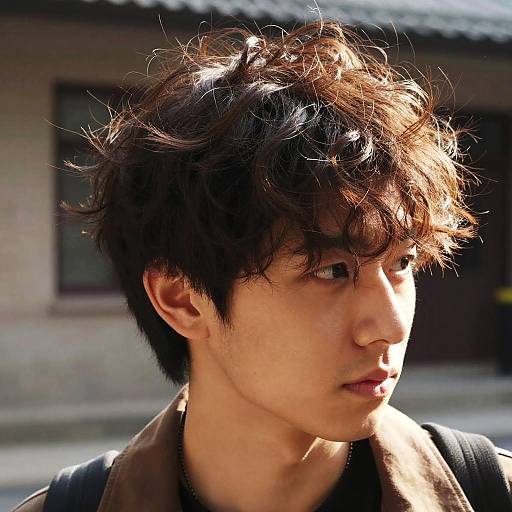 Sunlit Asian Men with Tousled Hair