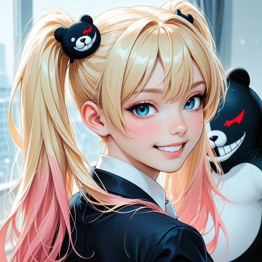 Cute Girl with Monokuma Hair Ornament
