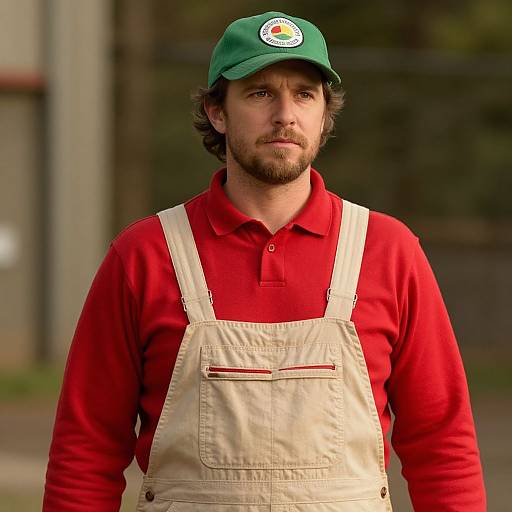 Man in Red Shirt and Overalls