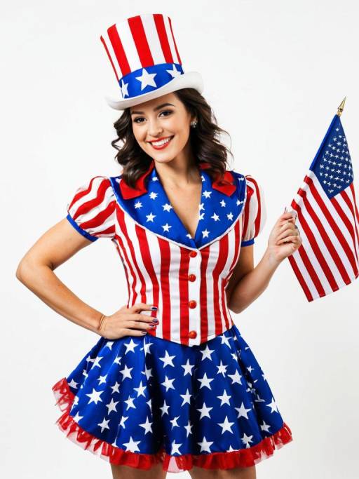 Woman in Female Uncle Sam Costume Holding American Flag