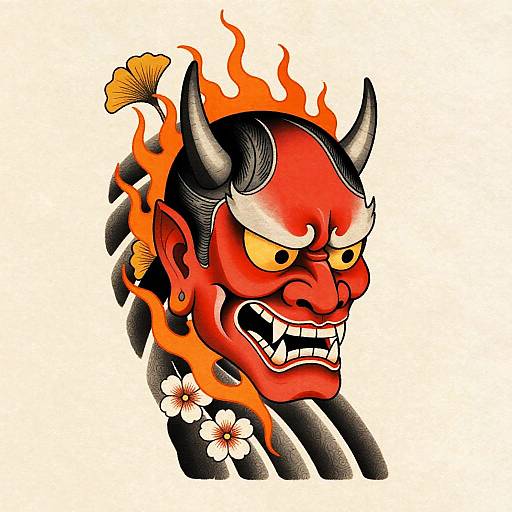 Fierce Oni Mask Tattoo Flash