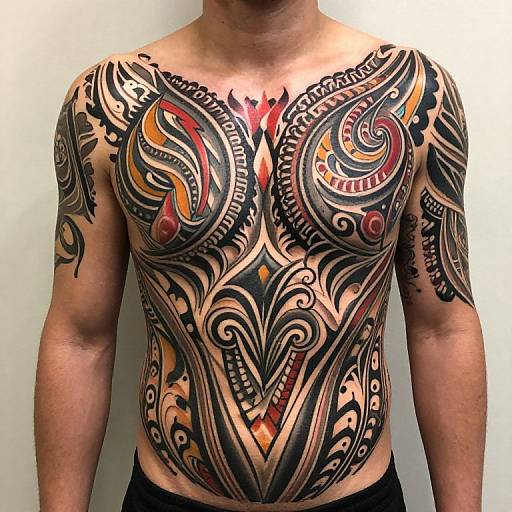Intricate Tribal Full Chest Tattoo Art
