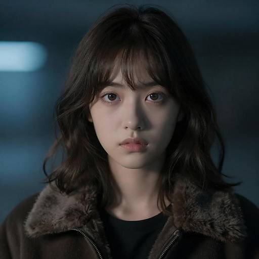 Blue-Lit Serious Portrait of Young Woman