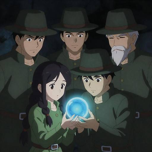 Anime Characters with Glowing Blue Orb