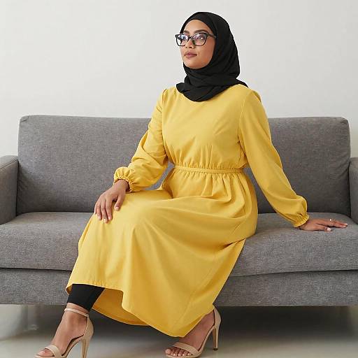 Curvy Woman in Hijab on Couch