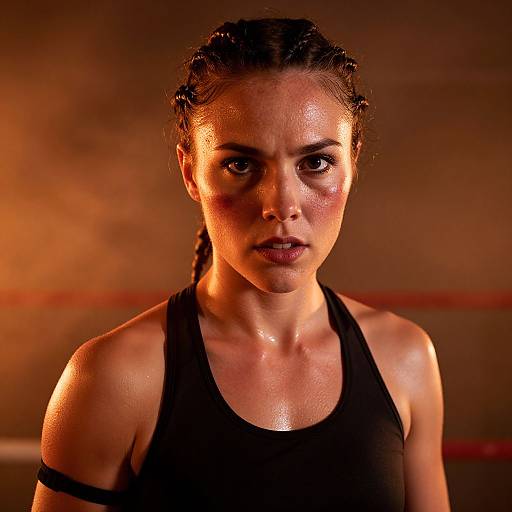 Intense Close-Up of Female Muay Thai Fighter