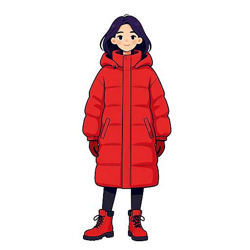 Smiling Woman in Red Winter Streetwear
