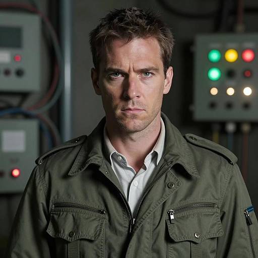 Intense Man in Military Jacket Portrait