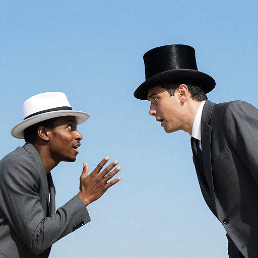 Two Men in Hats Conversing Outdoors