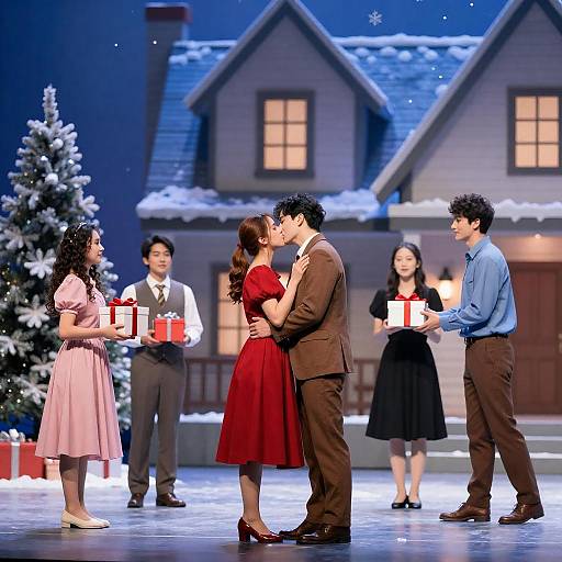 Christmas Stage Play with Couples and Gifts