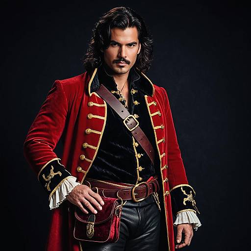 Male Captain Hook in Red Velvet Coat