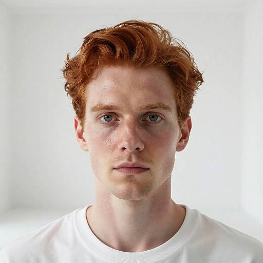 Portrait of Red-Haired Scandinavian Man in White