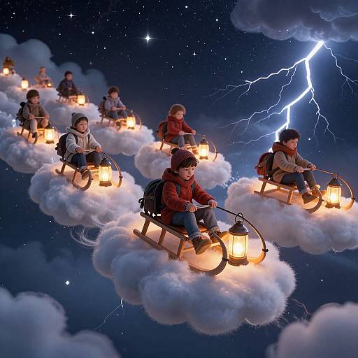 Children Sledding on Thunderclouds