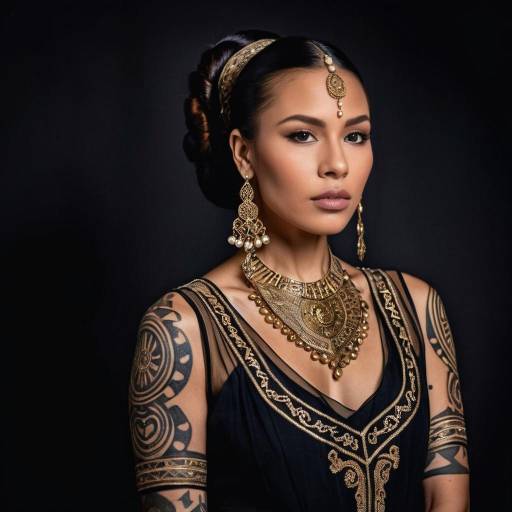 Elegant Woman in Traditional Jewelry and Tattoos