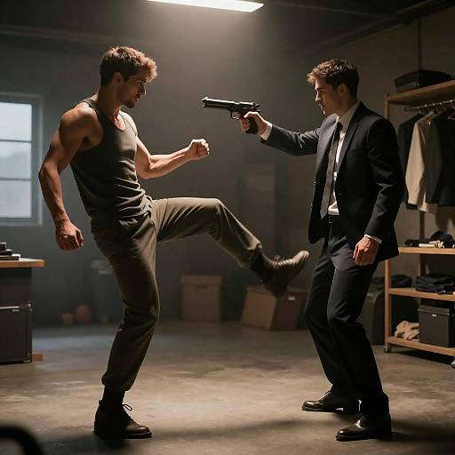 Intense Action Scene in Industrial Setting