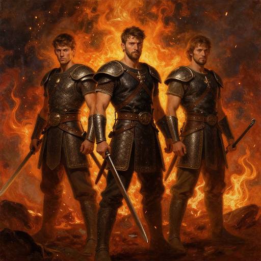 Three Fierce Warriors in Fiery Battle
