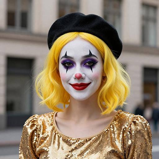 Vibrant Clown in Urban Setting