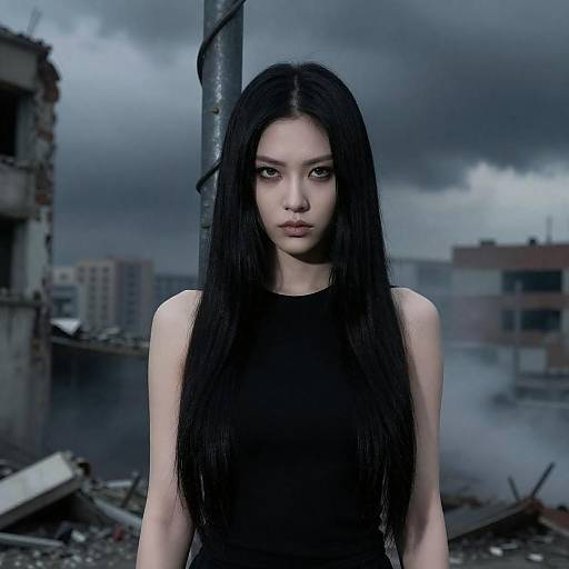 Mysterious Woman in a Ruined City