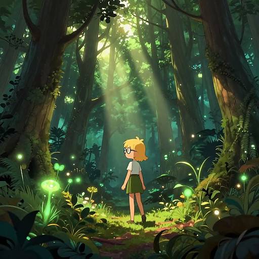 Blonde Explorer in Enchanted Forest