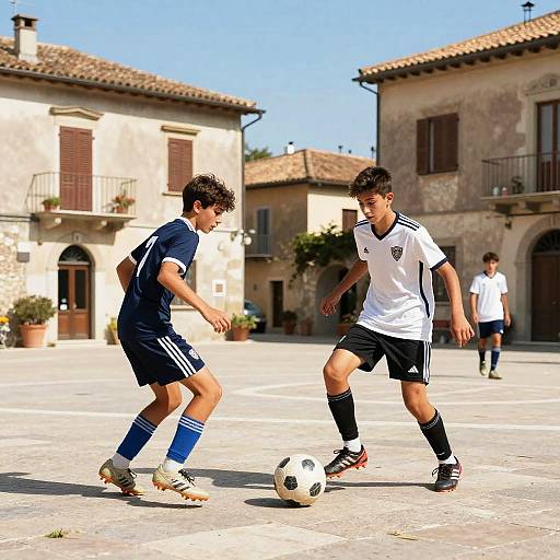 Italian Teens Playing Soccer in Village