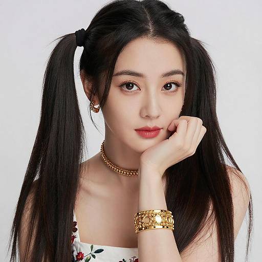 Portrait of Asian Woman with Gold Jewelry