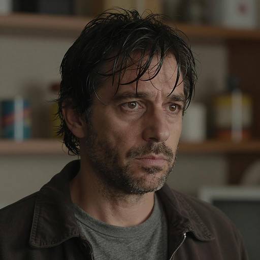 Serious Middle-Aged Man in Dim Light